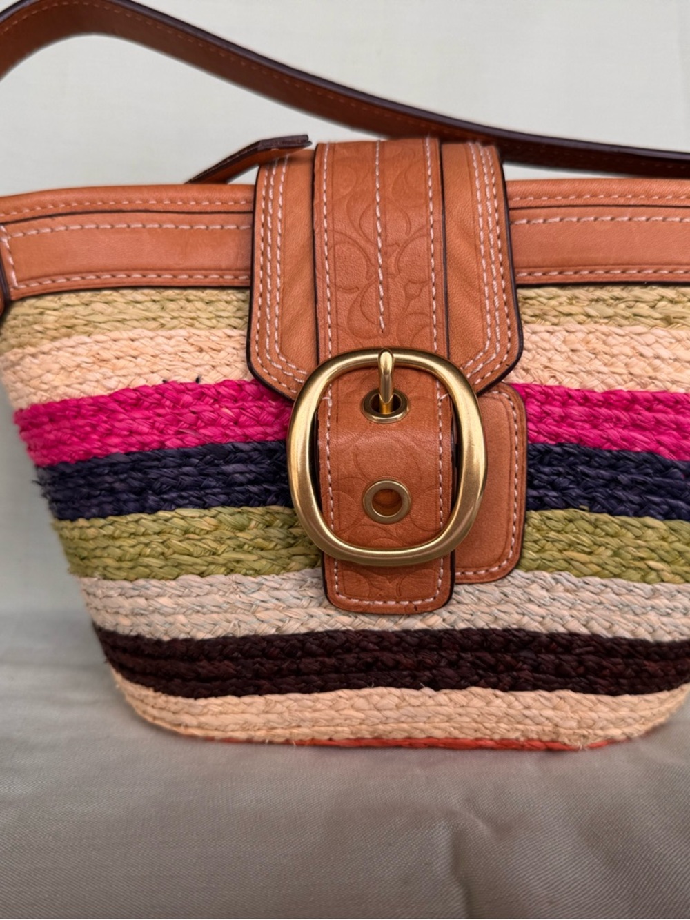 Coach Bleecker Legacy Straw Top Handle Pouch